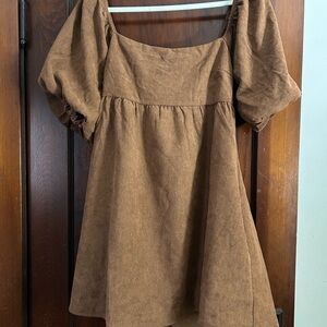 Brown Puff Sleeve Dress